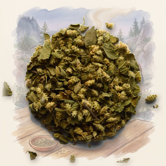 Oregano, Mexican spice, shown over a chalk-and-watercolour illustration