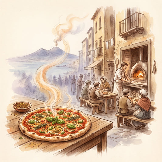 Illustration: Pizza Spice Blend with a Naples street in the 1800s