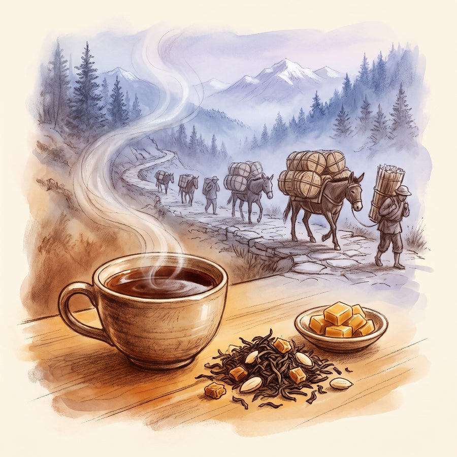 Illustration: Scottish Caramel, Pu-erh, Three-Year Vintage, with the Tea Horse Road in Yunnan long ago