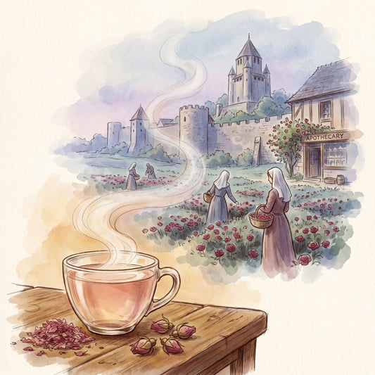 Illustration: Rose Petals, Organic with the medieval town of Provins in Champagne