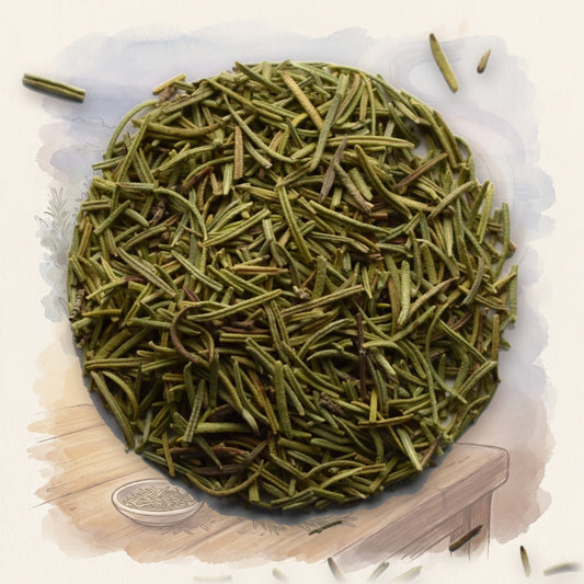 Rosemary, Whole spice, shown over a chalk-and-watercolour illustration