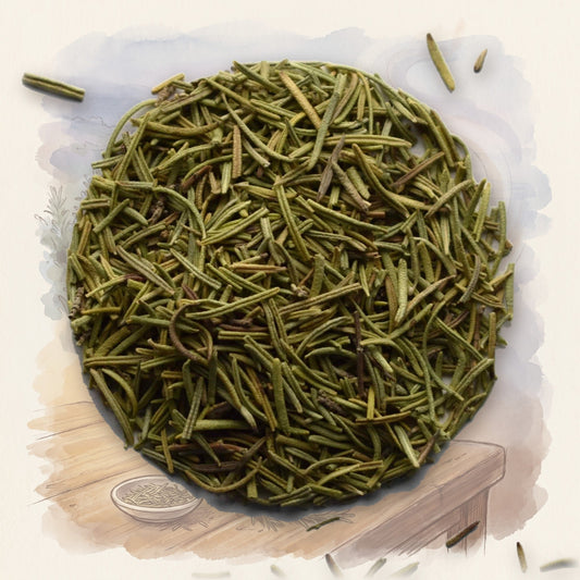 Rosemary, Whole spice, shown over a chalk-and-watercolour illustration