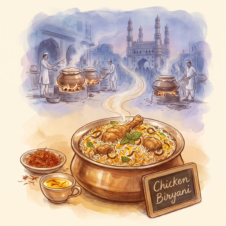 Illustration: Chicken Biryani, made with Safflower, American