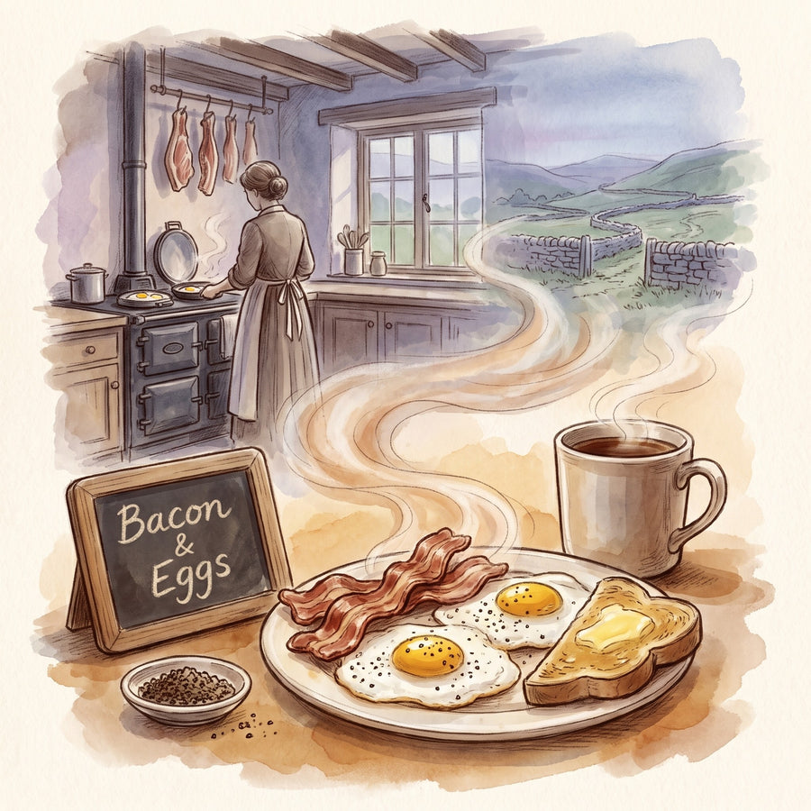 Illustration: Bacon & Eggs, made with Pepper, Black, Smoked, Ground