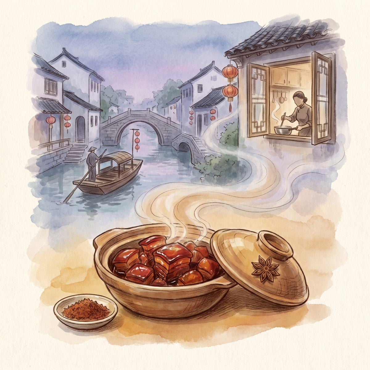Illustration: Star Anise, Ground with a canal town in Jiangsu
