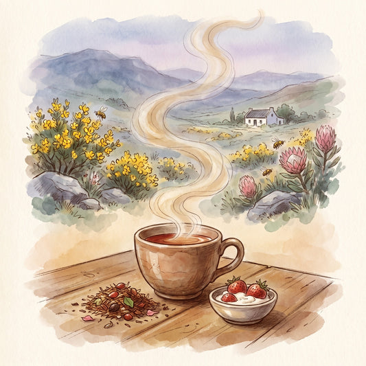 Illustration: Strawberries 'n' Cream, Organic with the fynbos slopes of South Africa's Cape in spring