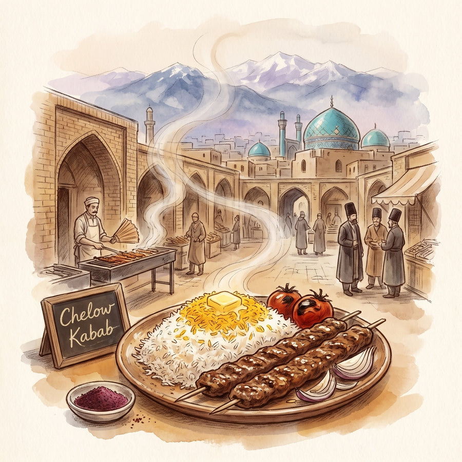 Illustration: Chelow Kabab, made with Sumac