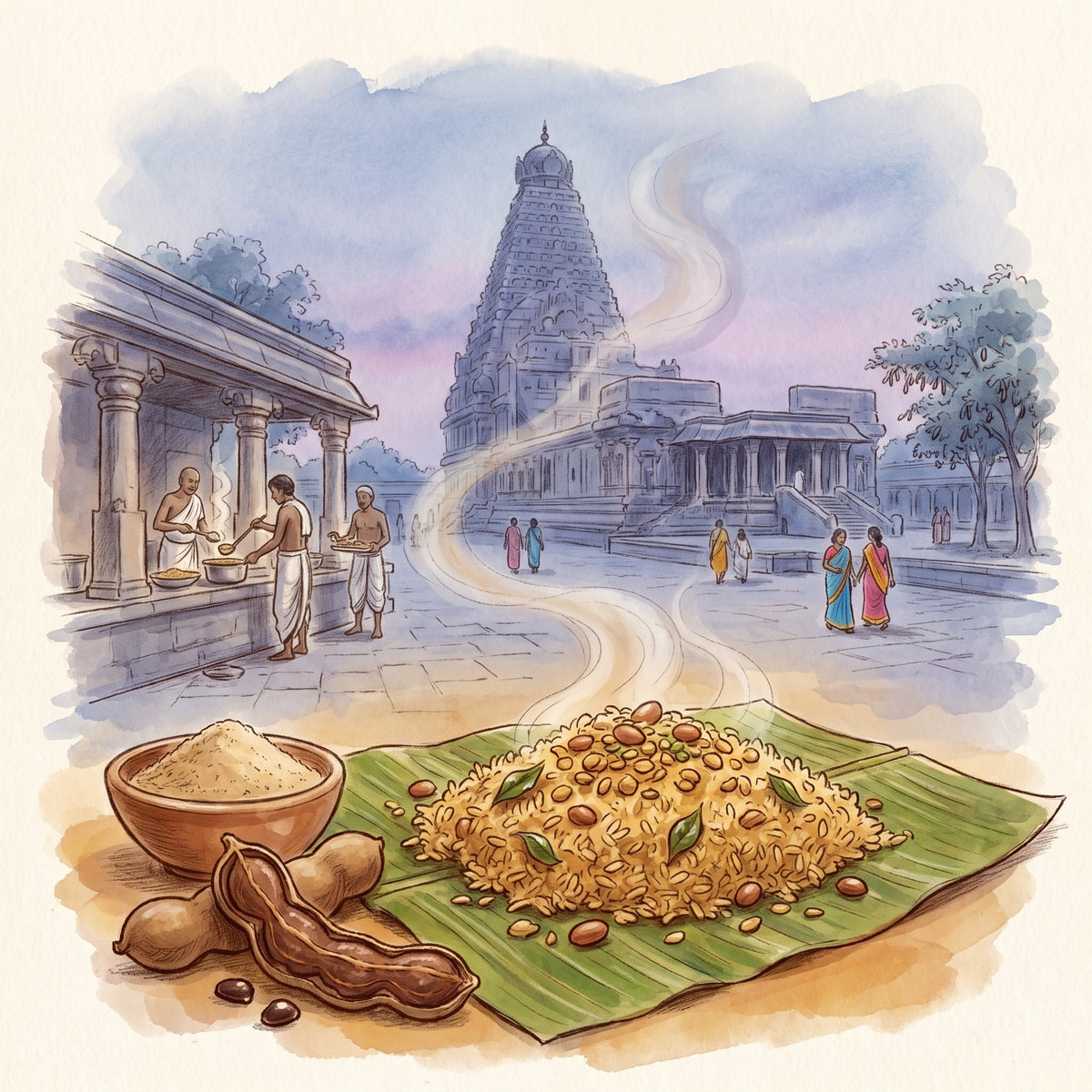 Illustration: Tamarind Powder with the Brihadisvara Temple in Thanjavur