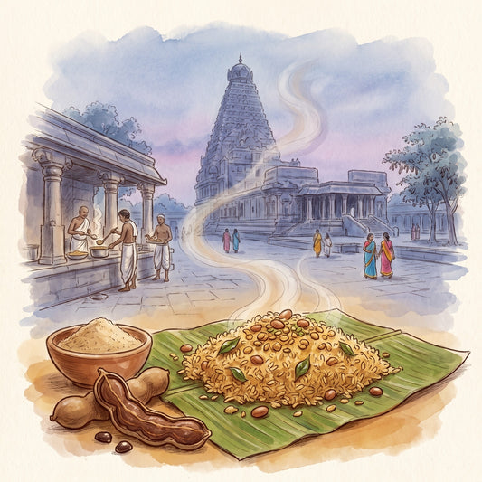 Illustration: Tamarind Powder with the Brihadisvara Temple in Thanjavur