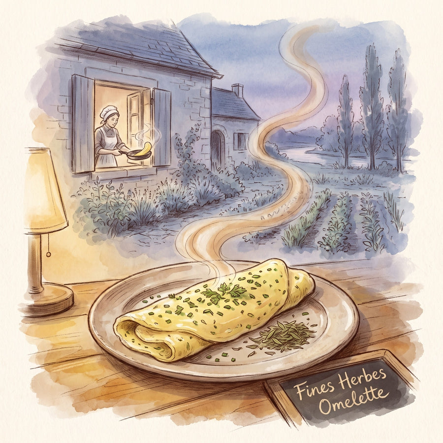 Illustration: Fines Herbes Omelette, made with Tarragon Leaf