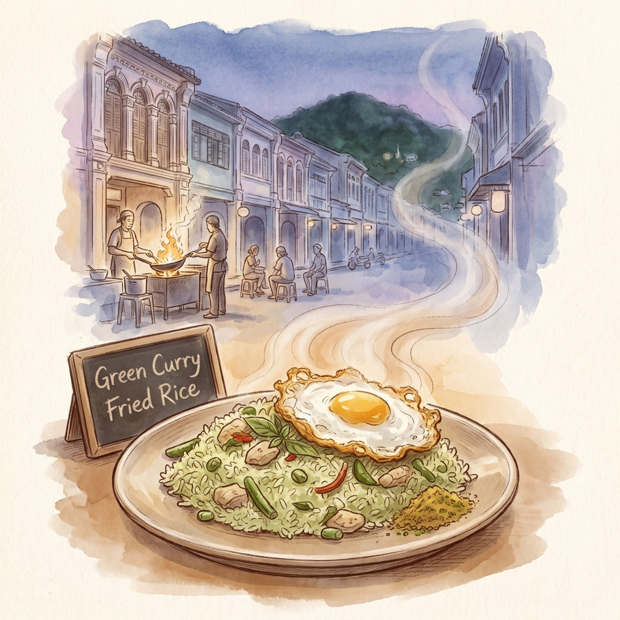 Illustration: Green Curry Fried Rice, made with Thai Green Curry Powder
