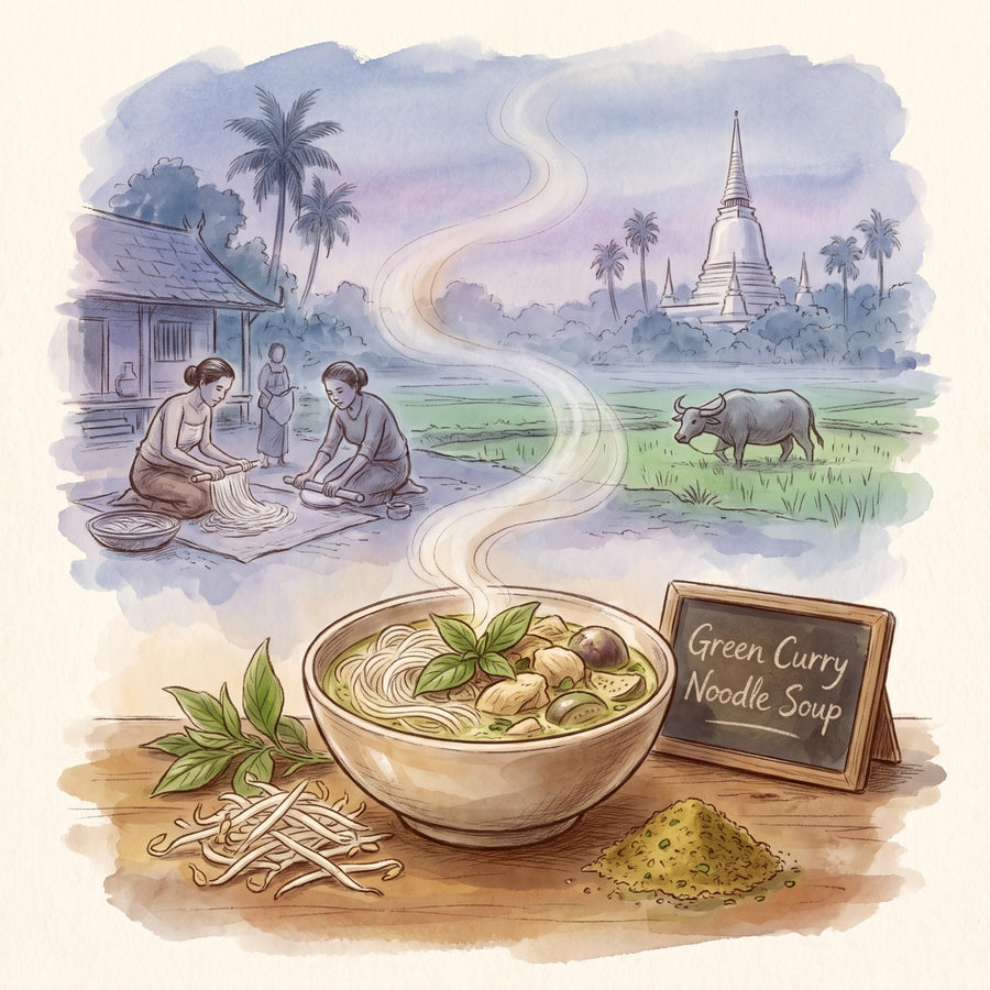Illustration: Green Curry Noodle Soup, made with Thai Green Curry Powder
