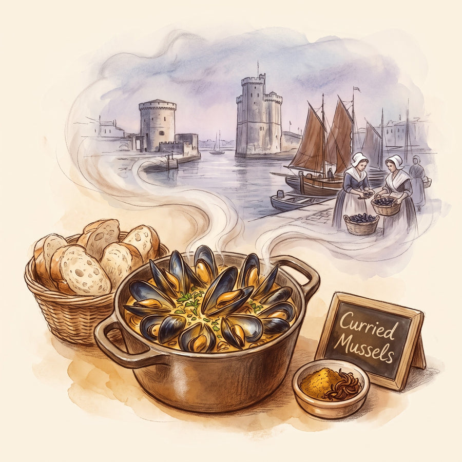 Illustration: Curried Mussels, made with Vadouvan French Masala