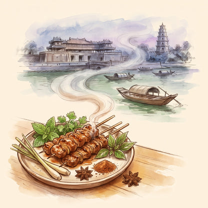 Illustration: Vietnamese Lemongrass Rub with Huế on the Perfume River