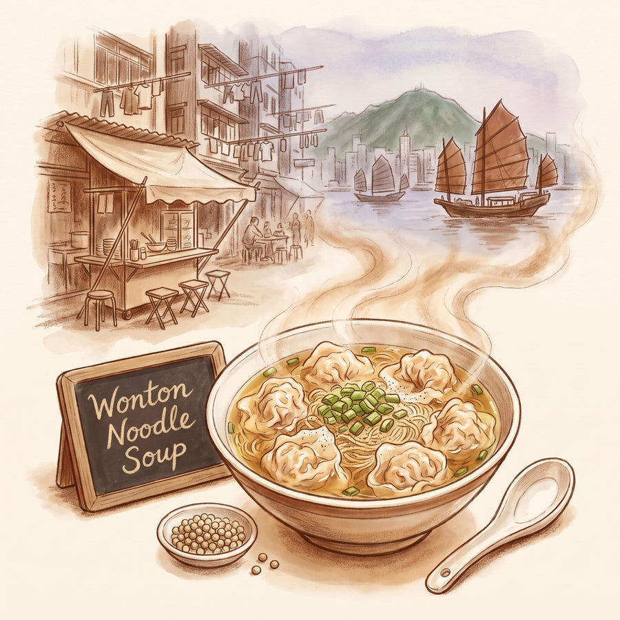 Illustration: Wonton Noodle Soup, made with Pepper, White