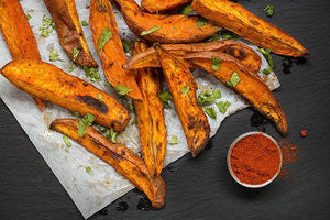 Our Harissa Spice Blend infuses these crispy baked sweet potatoes with the spicy flavor of chiles and a complex array of savory spices, while our Hickory Smoked Sea Salt adds rich smokiness. The combination of sweet, spicy and smoky makes this dish an addictive side option for everything from burgers to grilled chicken.