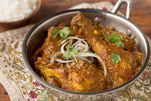 Vindaloo, a popular curry dish in the Goa region of India, is known for its spicy heat and tangy vinegar flavor. This version highlights our Vindaloo Curry Powder, which is made from chiles, cinnamon, ginger, cardamom, cloves and other spices with notes of turmeric, garlic and fenugreek.